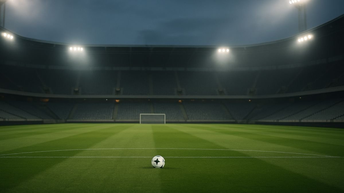 Estadio iluminado de noche con un balón en el césped antes de la Champions League jornada 3